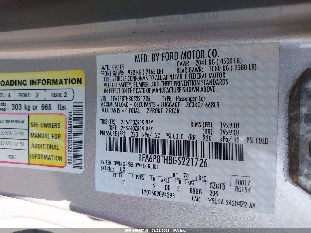 1FA6P8TH8G5221726 2016 FORD MUSTANG photo no. 9