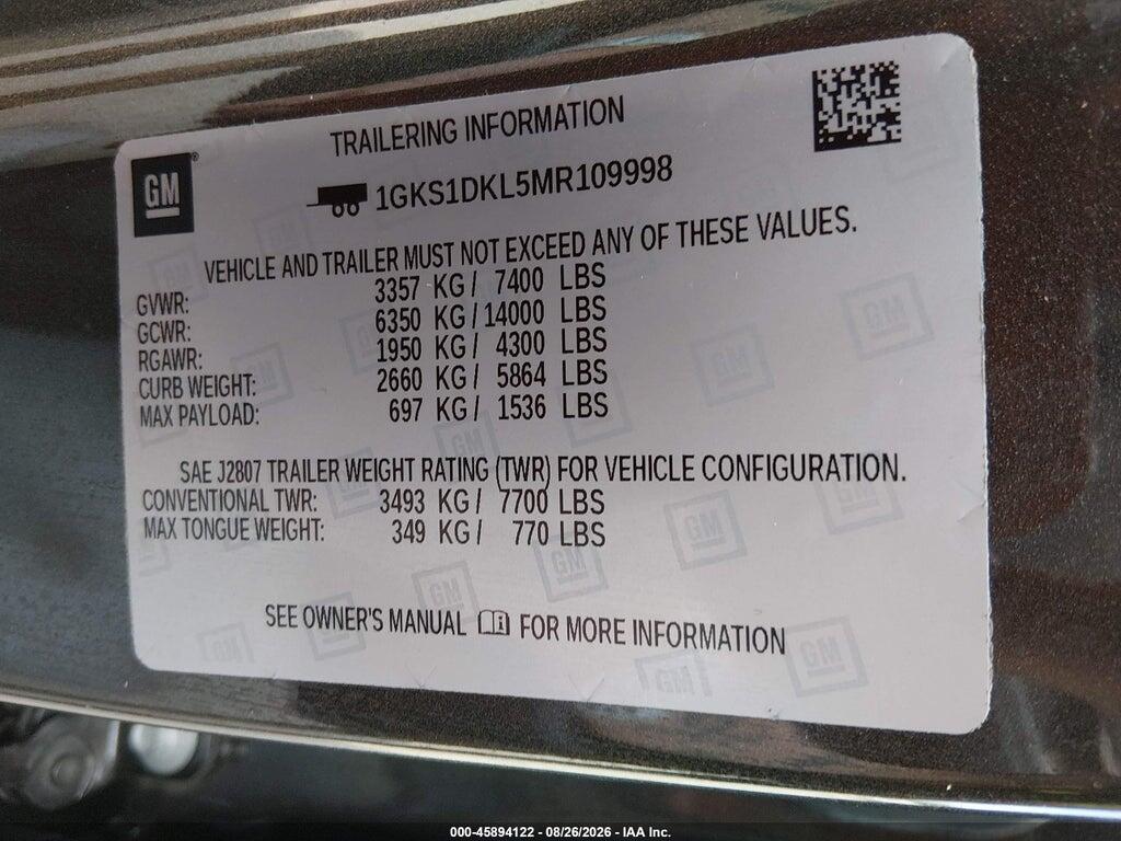 1GKS1DKL5MR109998 2021 GMC YUKON photo no. 9