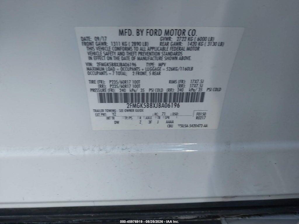 2FMGK5B8XJBA06196 2018 FORD FLEX photo no. 9