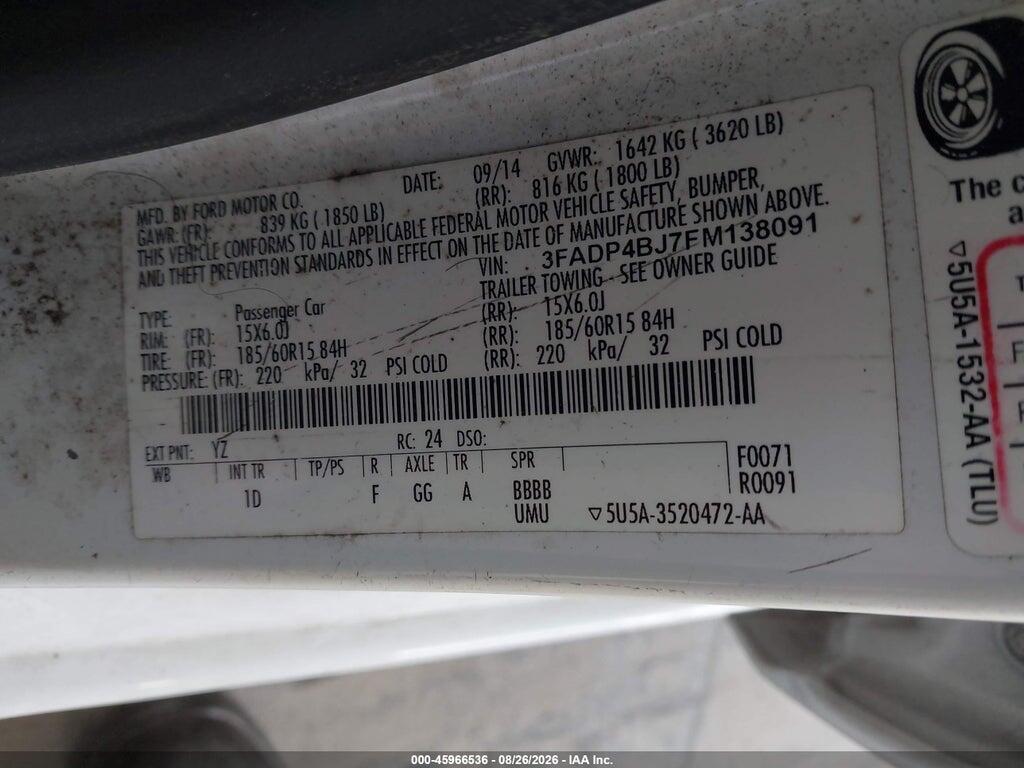 3FADP4BJ7FM138091 2015 FORD FIESTA photo no. 9