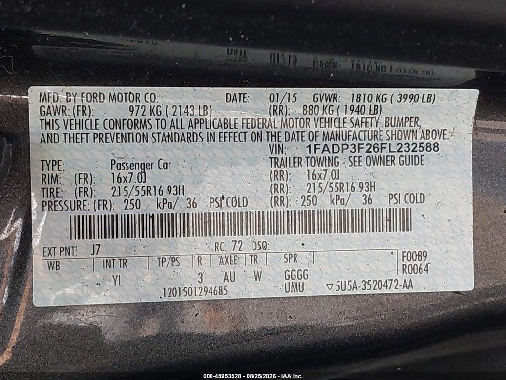 1FADP3F26FL232588 2015 FORD FOCUS photo no. 9