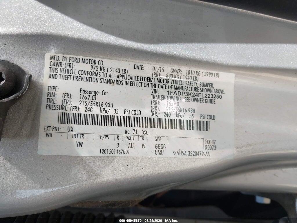 1FADP3K24FL223250 2015 FORD FOCUS photo no. 9