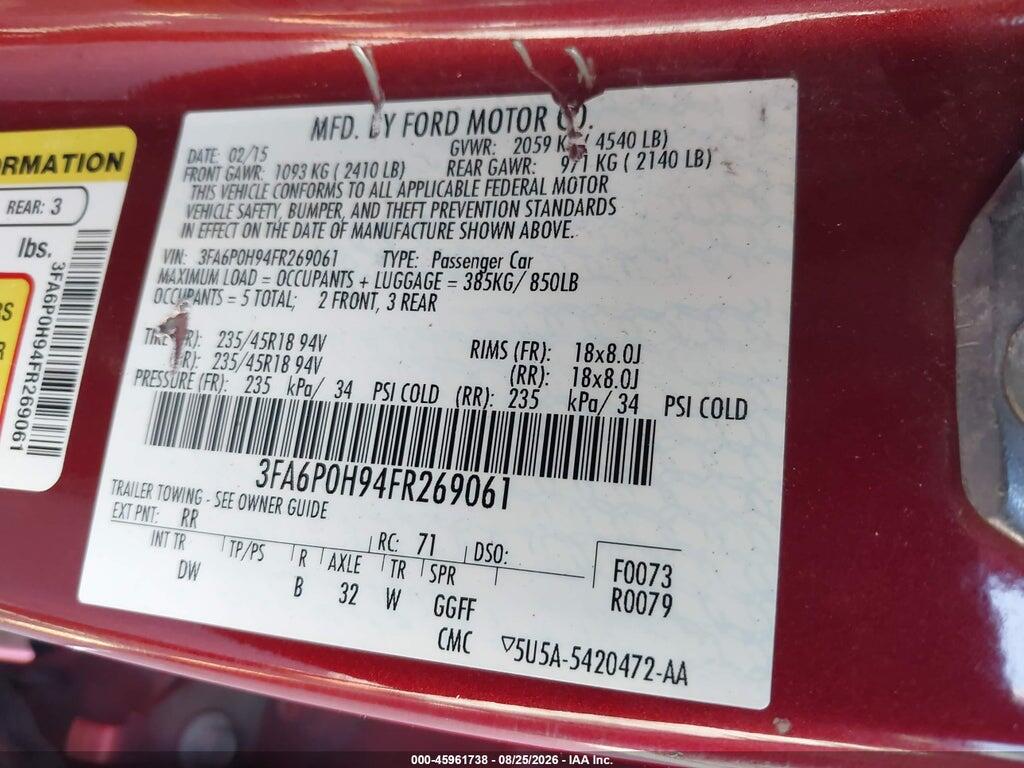 3FA6P0H94FR269061 2015 FORD FUSION photo no. 9