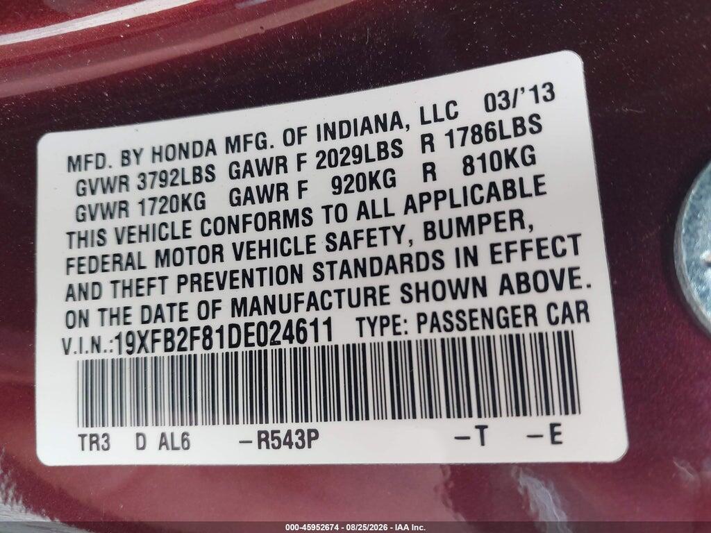19XFB2F81DE024611 2013 HONDA CIVIC photo no. 9