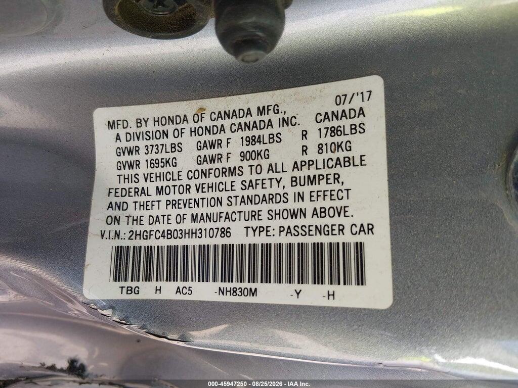 2HGFC4B03HH310786 2017 HONDA CIVIC photo no. 9