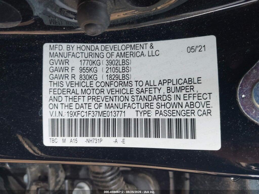 19XFC1F37ME013771 2021 HONDA CIVIC photo no. 9