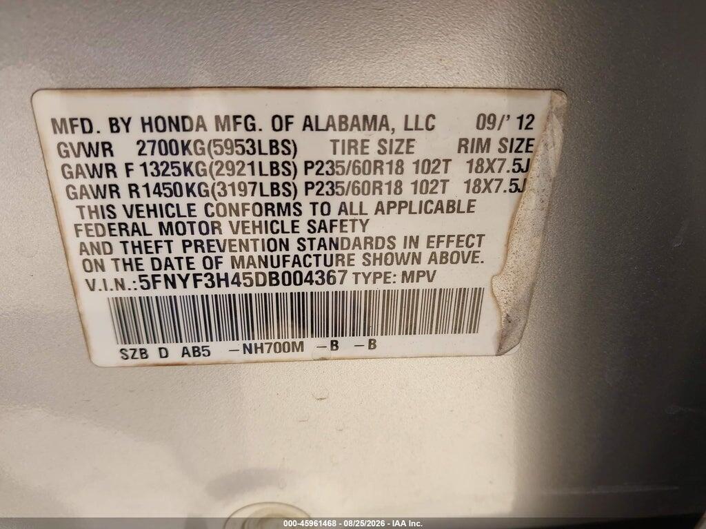 5FNYF3H45DB004367 2013 HONDA PILOT photo no. 9