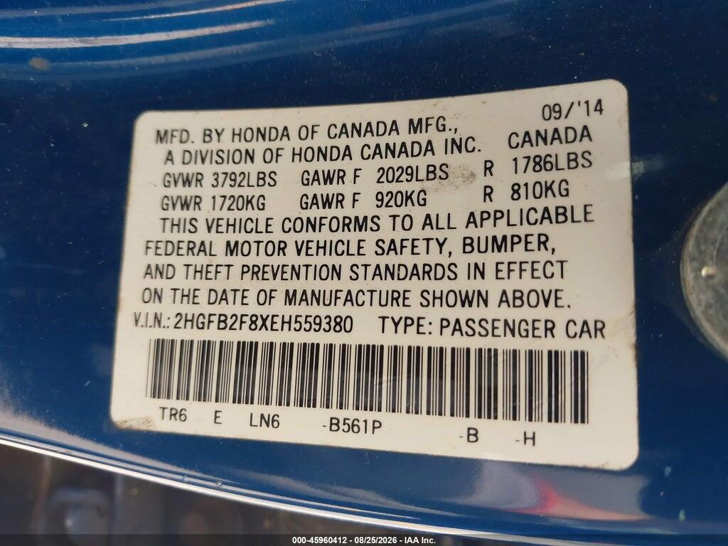 2HGFB2F8XEH559380 2014 HONDA CIVIC photo no. 9