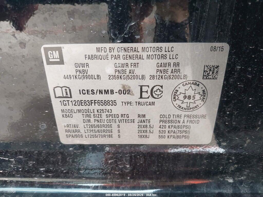 1GT120E83FF658835 2015 GMC SIERRA 2500HD photo no. 9