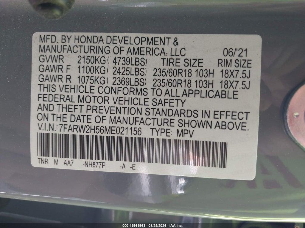 7FARW2H56ME021156 2021 HONDA CR-V photo no. 9