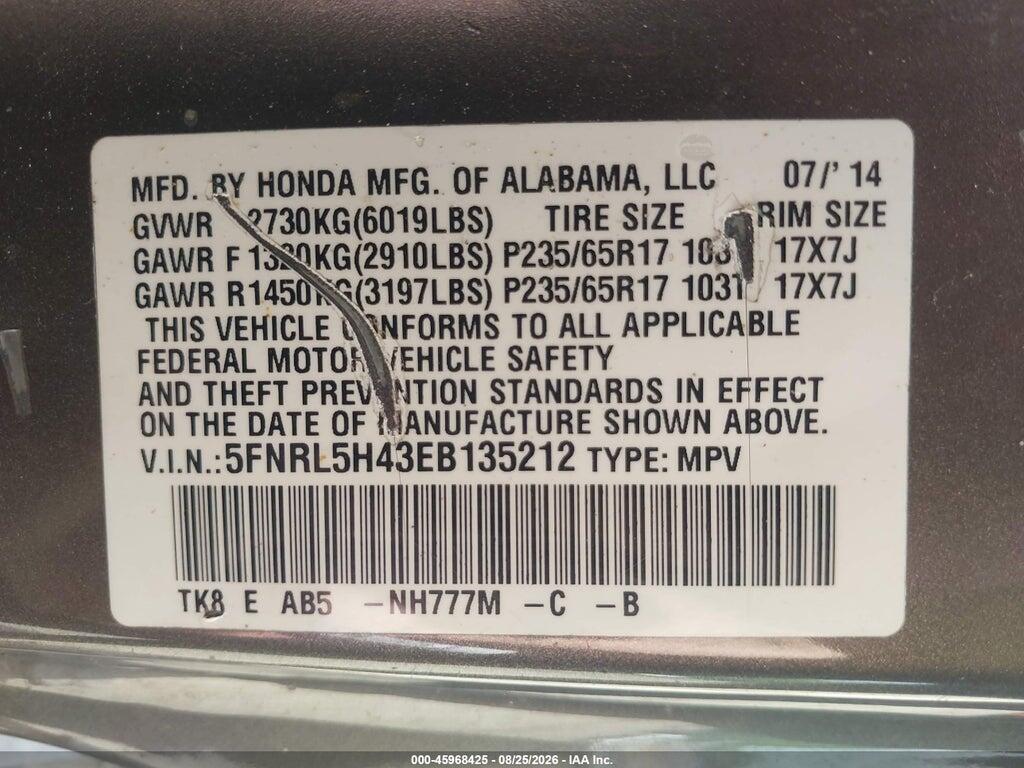 5FNRL5H43EB135212 2014 HONDA ODYSSEY photo no. 9
