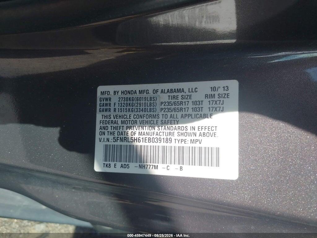 5FNRL5H61EB039189 2014 HONDA ODYSSEY photo no. 9