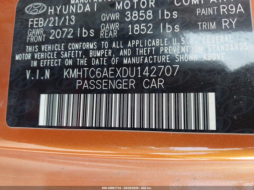 KMHTC6AEXDU142707 2013 HYUNDAI VELOSTER photo no. 9