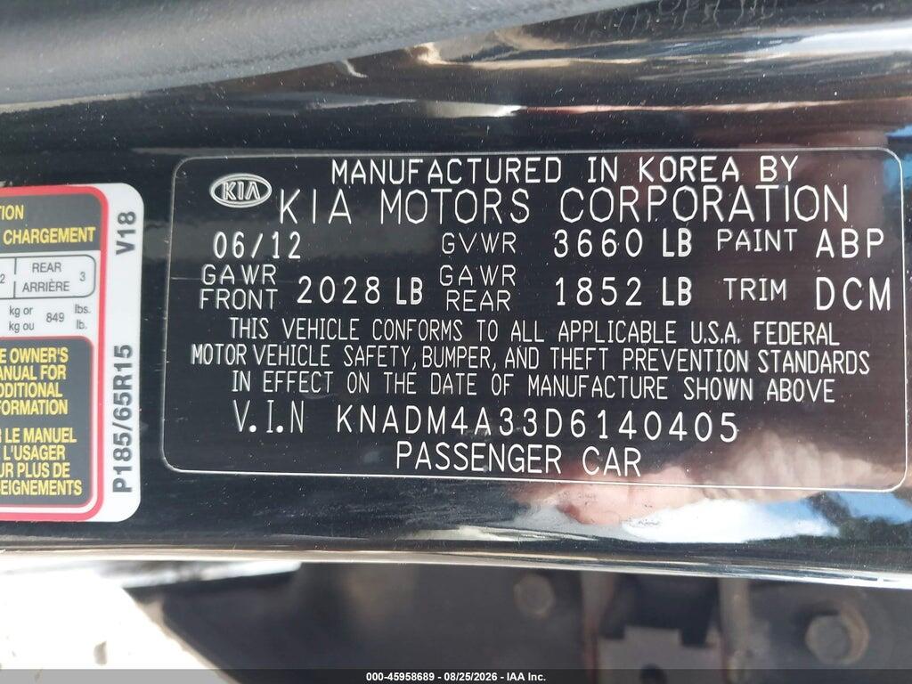 KNADM4A33D6140405 2013 KIA RIO photo no. 9