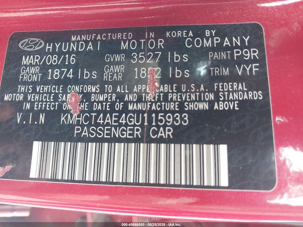 KMHCT4AE4GU115933 2016 HYUNDAI ACCENT photo no. 9
