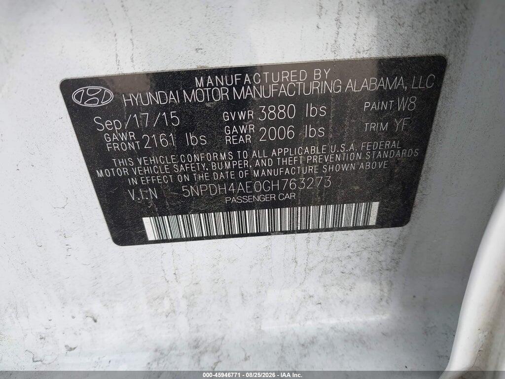 5NPDH4AE0GH763273 2016 HYUNDAI ELANTRA photo no. 9