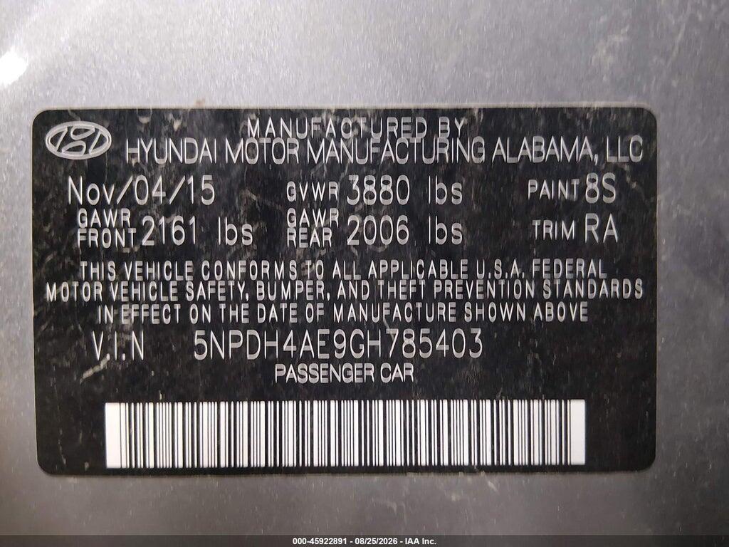 5NPDH4AE9GH785403 2016 HYUNDAI ELANTRA photo no. 9
