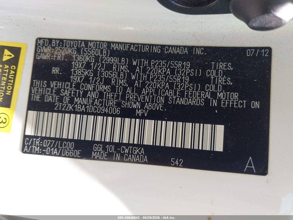 2T2ZK1BA1DC094006 2013 LEXUS RX 350 photo no. 9