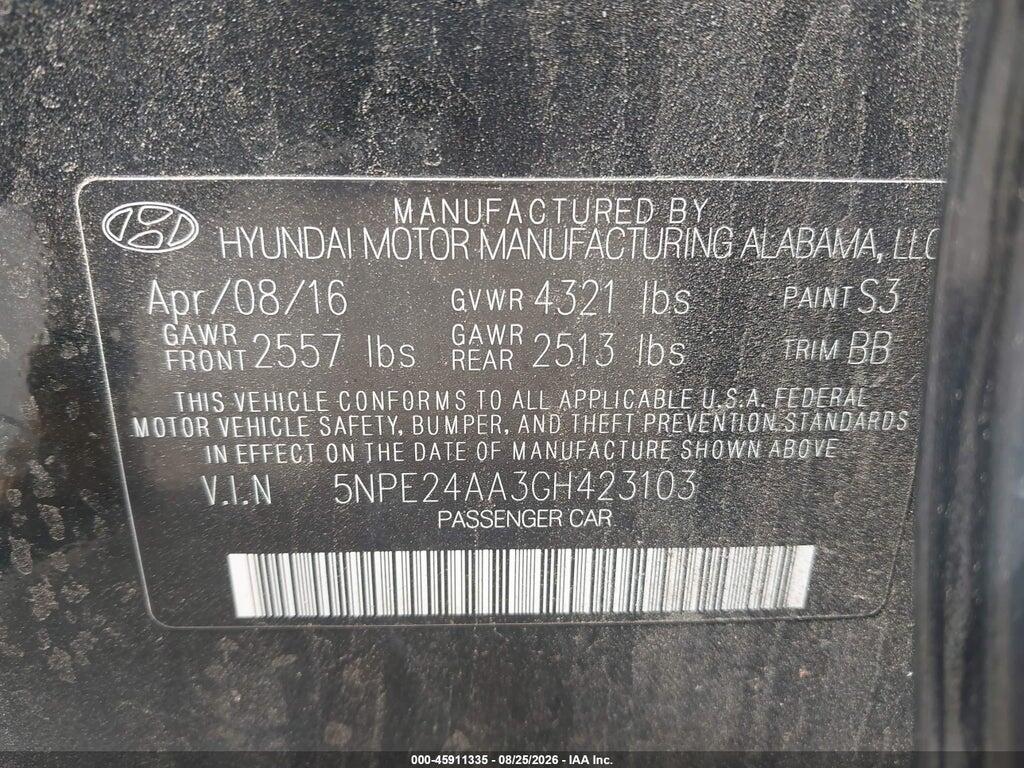 5NPE24AA3GH423103 2016 HYUNDAI SONATA photo no. 9