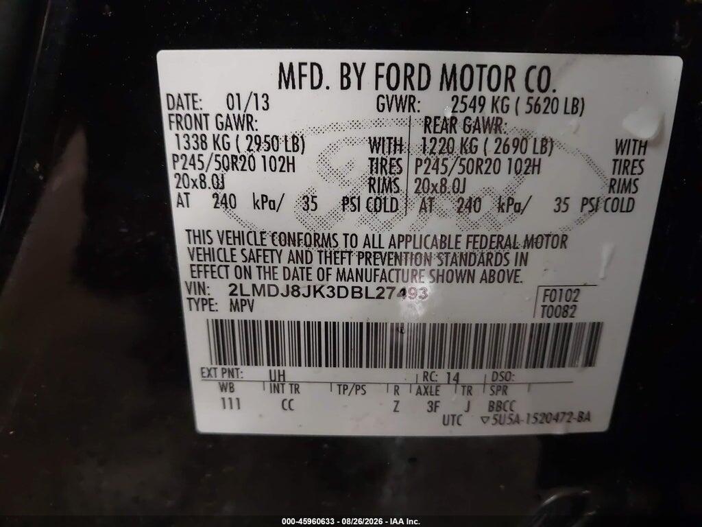 2LMDJ8JK3DBL27493 2013 LINCOLN MKX photo no. 9