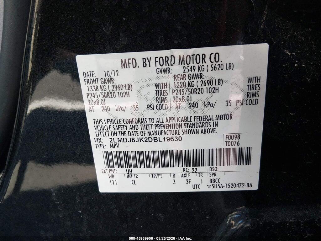 2LMDJ8JK2DBL19630 2013 LINCOLN MKX photo no. 9
