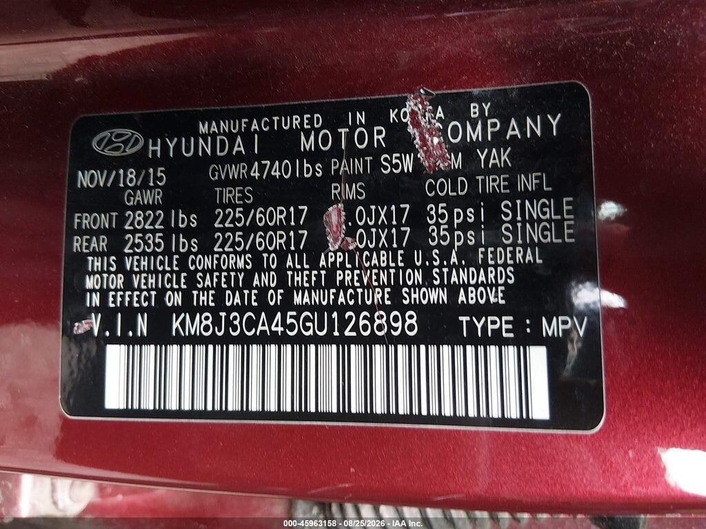 KM8J3CA45GU126898 2016 HYUNDAI TUCSON photo no. 9