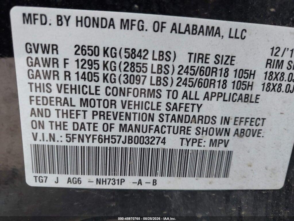 5FNYF6H57JB003274 2018 HONDA PILOT photo no. 9