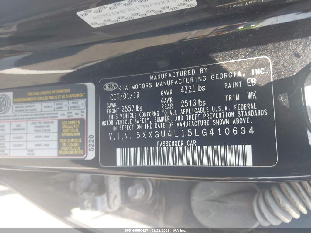 5XXGU4L15LG410634 2020 KIA OPTIMA photo no. 9