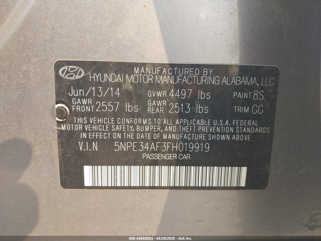 5NPE34AF3FH019919 2015 HYUNDAI SONATA photo no. 9