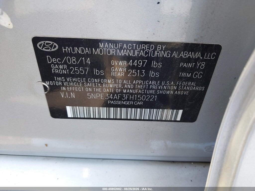 5NPE34AF3FH150221 2015 HYUNDAI SONATA photo no. 9