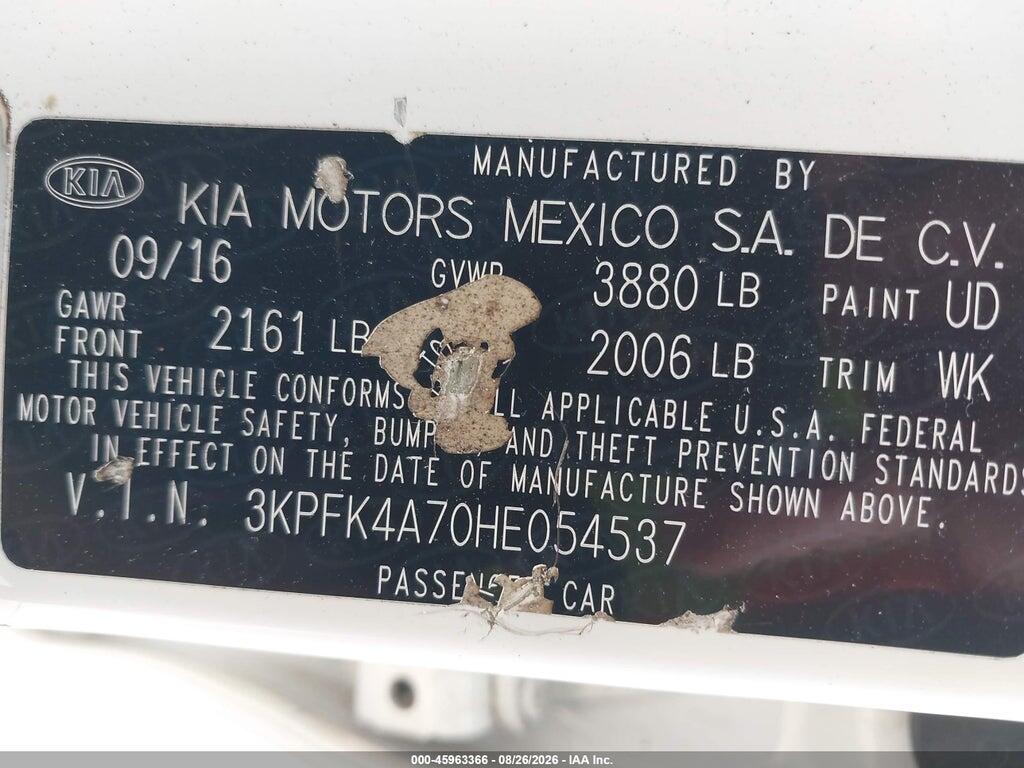 3KPFK4A70HE054537 2017 KIA FORTE photo no. 9