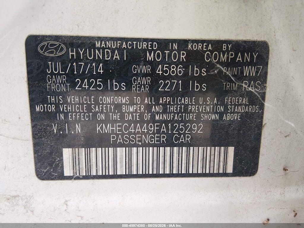 KMHEC4A49FA125292 2015 HYUNDAI SONATA HYBRID photo no. 9