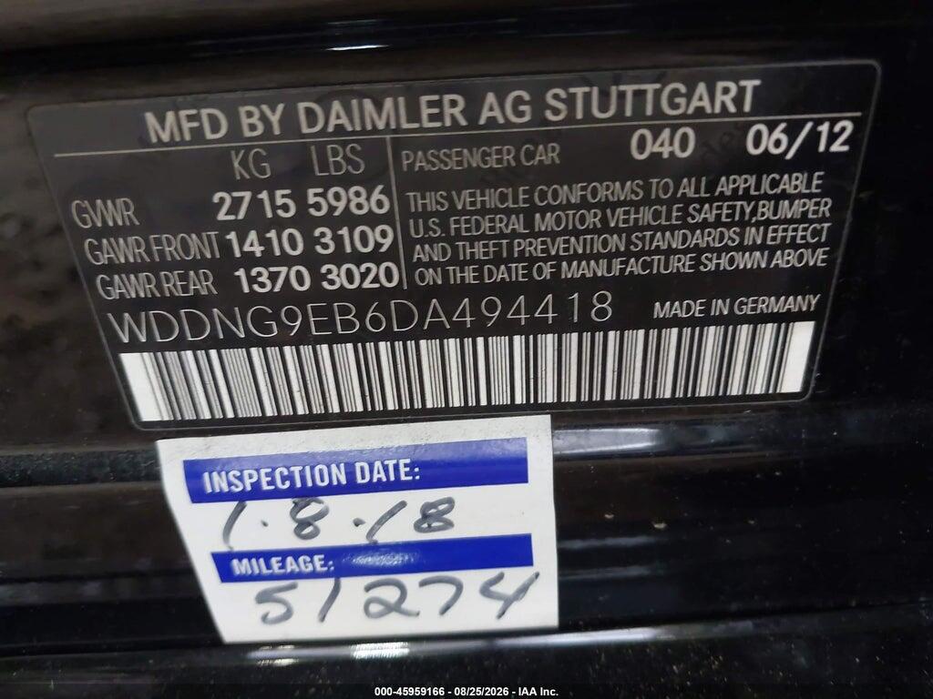 WDDNG9EB6DA494418 2013 MERCEDES-BENZ S 550 photo no. 9