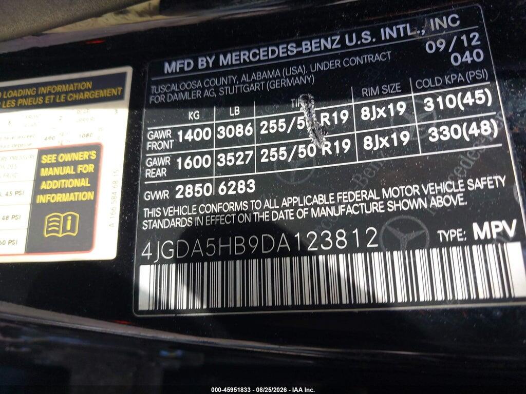 4JGDA5HB9DA123812 2013 MERCEDES-BENZ ML 350 photo no. 9
