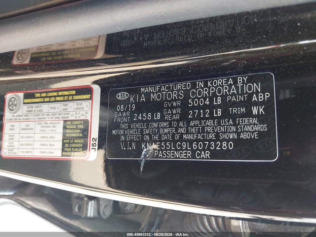 KNAE55LC9L6073280 2020 KIA STINGER photo no. 9