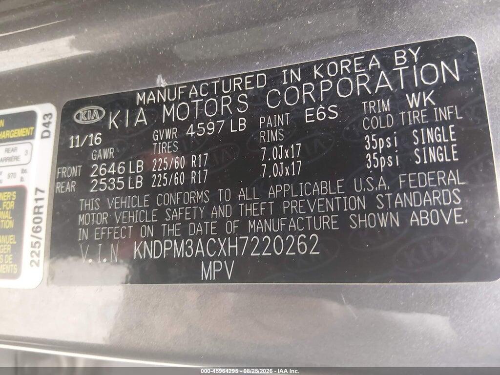 KNDPM3ACXH7220262 2017 KIA SPORTAGE photo no. 9