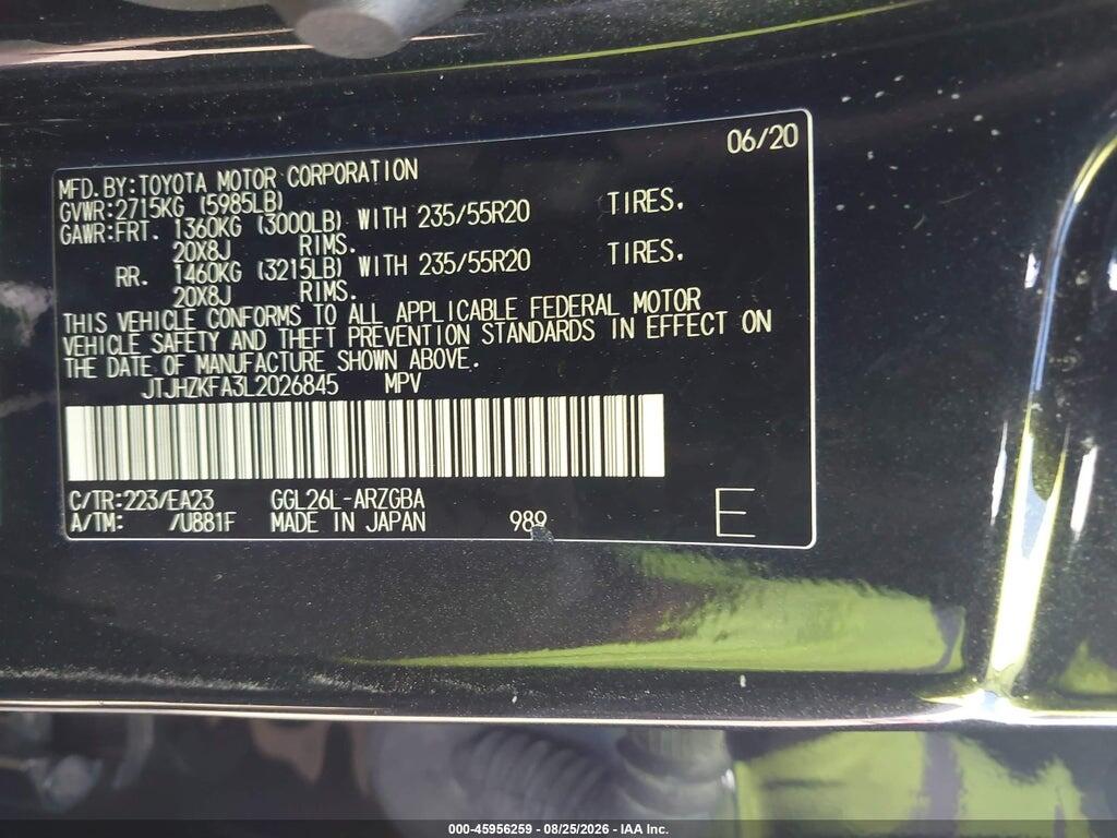 JTJHZKFA3L2026845 2020 LEXUS RX 350L photo no. 9