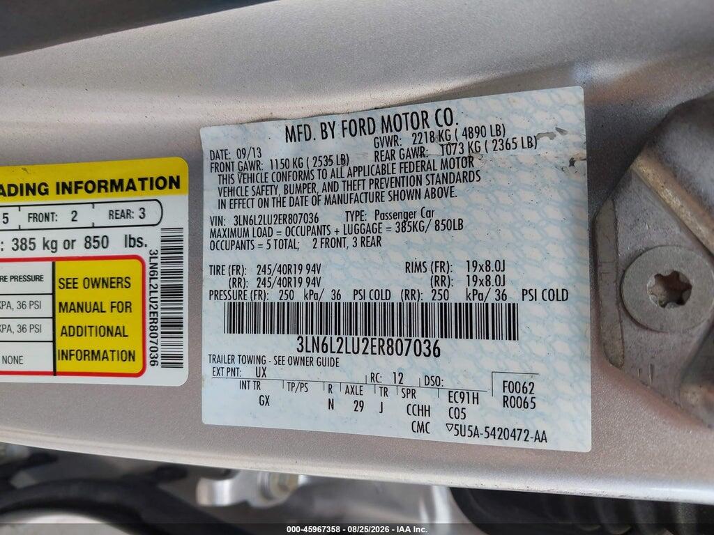 3LN6L2LU2ER807036 2014 LINCOLN MKZ HYBRID photo no. 9