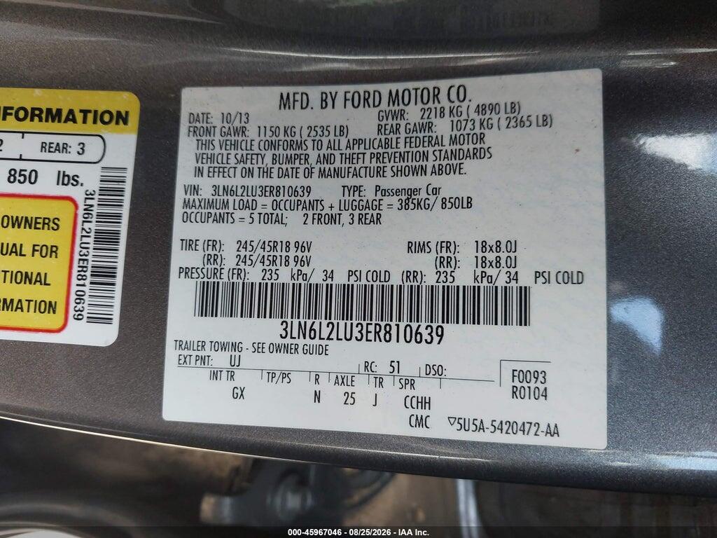 3LN6L2LU3ER810639 2014 LINCOLN MKZ HYBRID photo no. 9