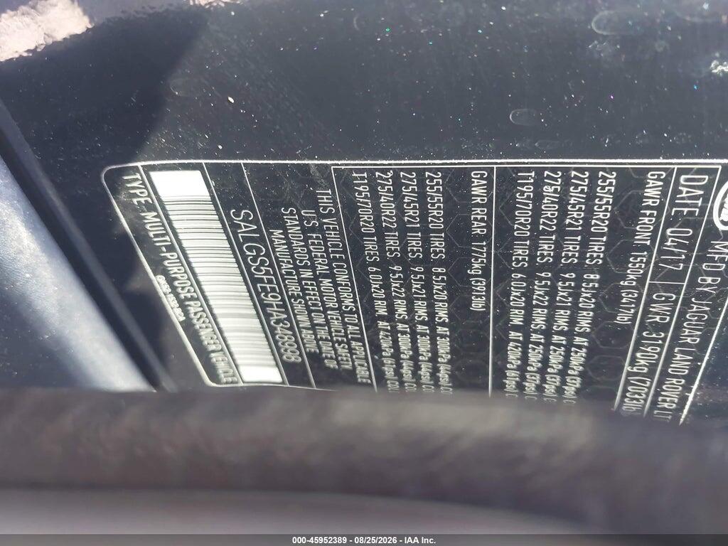 SALGS5FE9HA348998 2017 LAND ROVER RANGE ROVER photo no. 9
