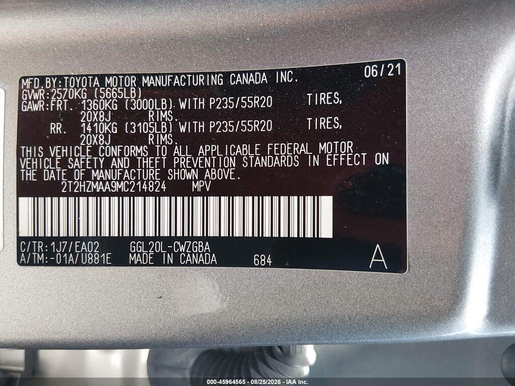 2T2HZMAA9MC214824 2021 LEXUS RX 350 photo no. 9