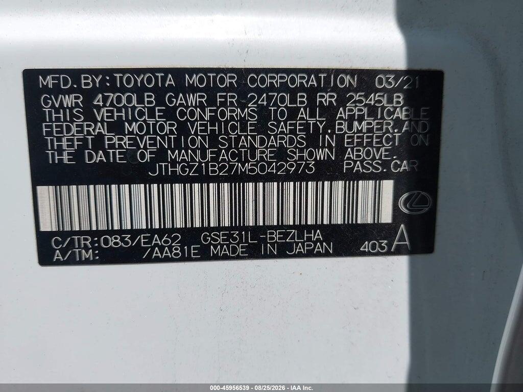 JTHGZ1B27M5042973 2021 LEXUS IS 350 photo no. 9