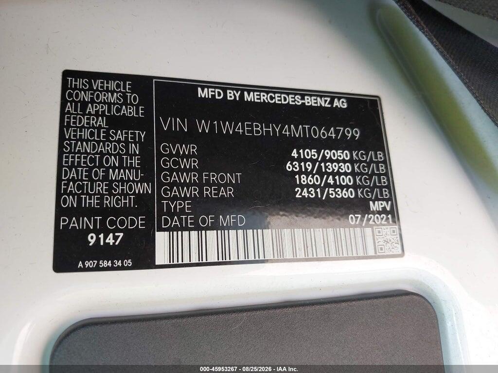W1W4EBHY4MT064799 2021 MERCEDES-BENZ SPRINTER 2500 photo no. 9