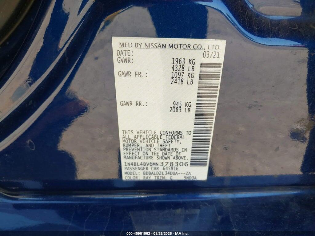 1N4BL4BV6MN378306 2021 NISSAN ALTIMA photo no. 9