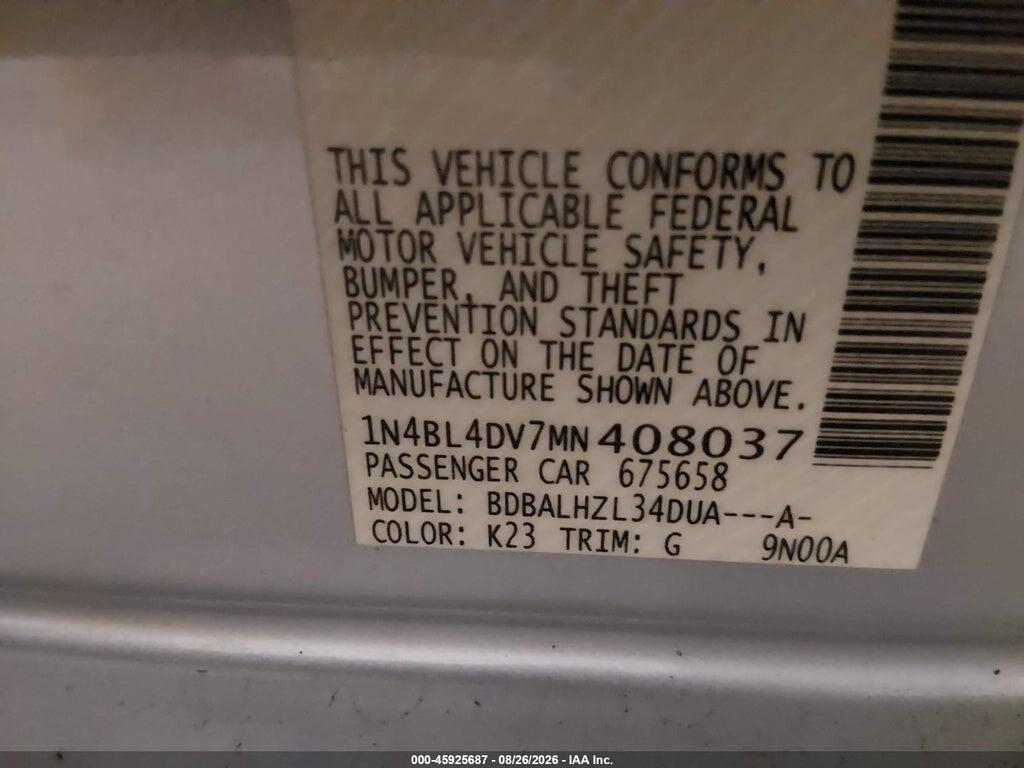 1N4BL4DV7MN408037 2021 NISSAN ALTIMA photo no. 9