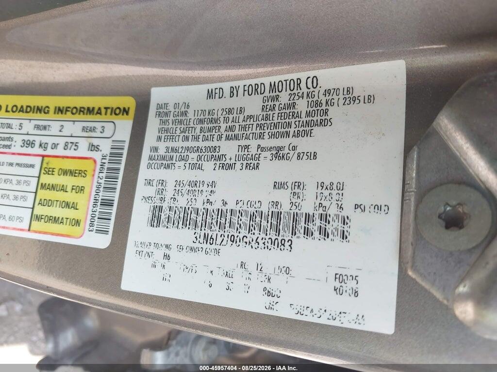 3LN6L2J90GR630083 2016 LINCOLN MKZ photo no. 9