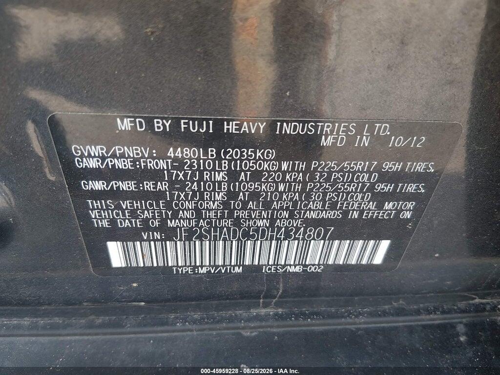 JF2SHADC5DH434807 2013 SUBARU FORESTER photo no. 9