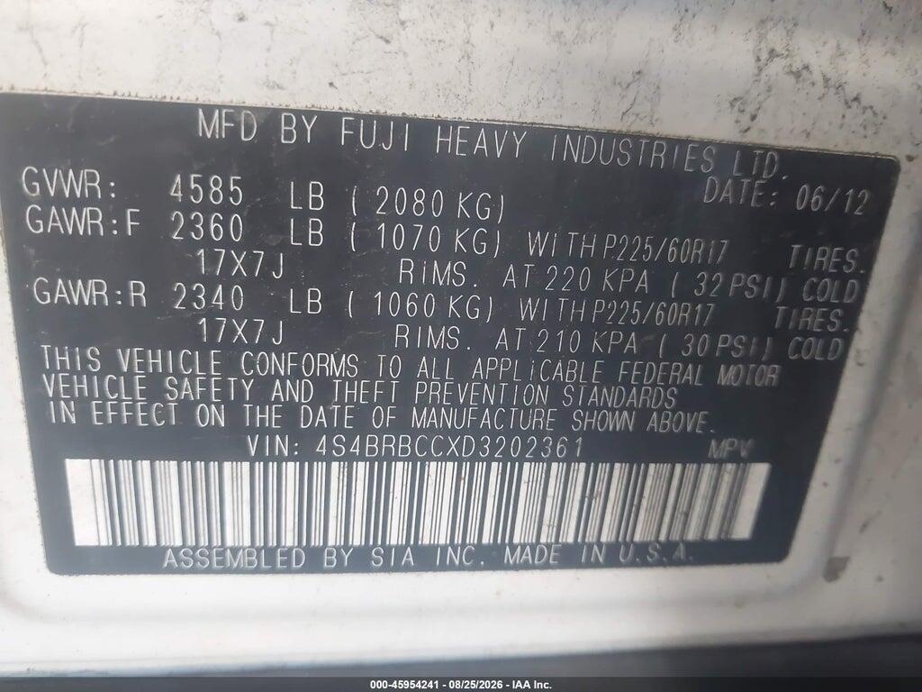 4S4BRBCCXD3202361 2013 SUBARU OUTBACK photo no. 9
