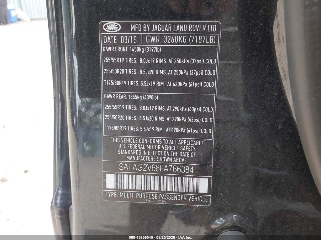 SALAG2V68FA766384 2015 LAND ROVER LR4 photo no. 9