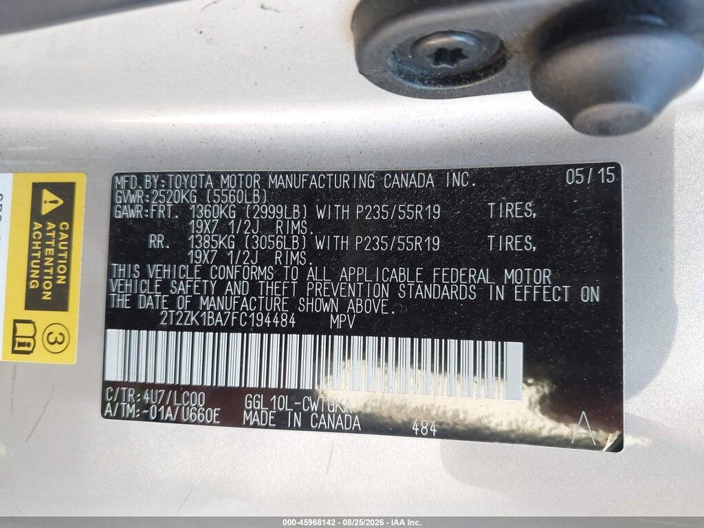 2T2ZK1BA7FC194484 2015 LEXUS RX 350 photo no. 9